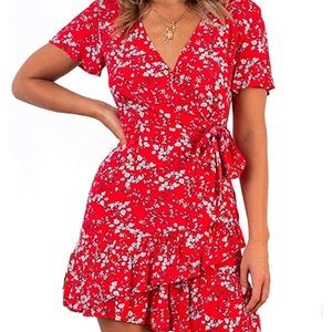 NWOT Red floral wrap dress